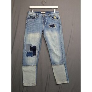 Cello Slim Straight Leg Stretch Jeans Size 3 Distressed Patched 3 Tone
